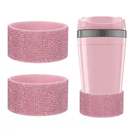 Unique Bargains - Glitter Silicone Boot, Diamond Protective Boots Shining Anti Slip Cup Protector 2.75" Bottom 2pcs 20-30oz for Stanley - Dark Pink