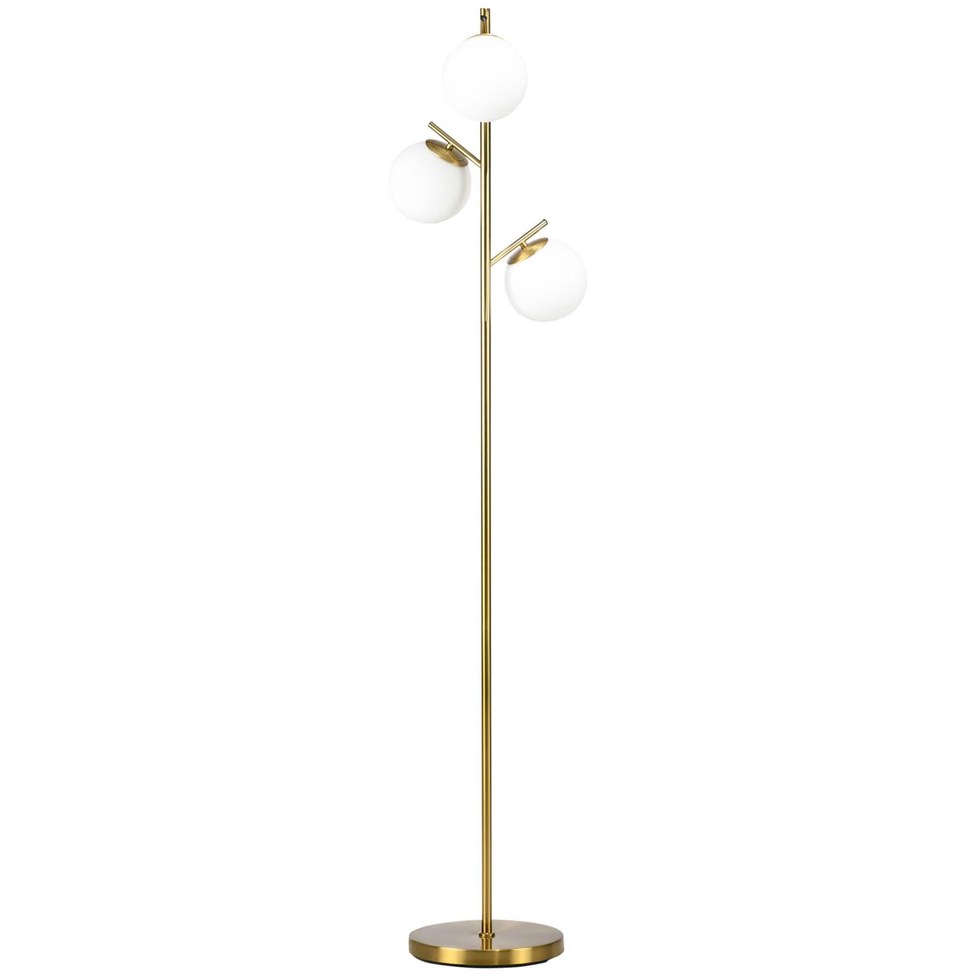 Homcom - Modern 3-Light Floor Lamp for Living Room, Tree Standing Lamp with Globe Lampshades - Gold tone, white