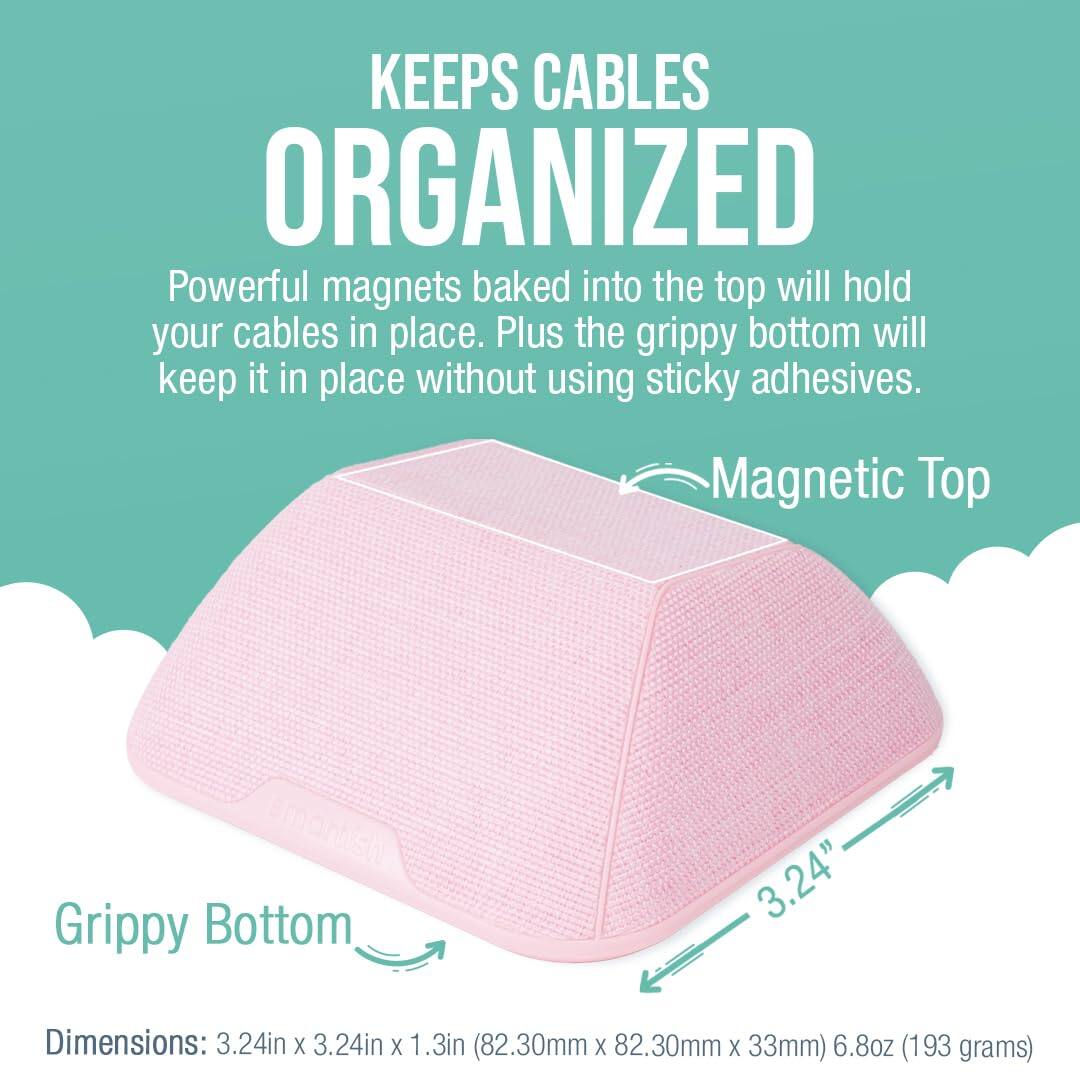 KEEPS CABLES ORGANIZED

Powerful magnets baked into the top will hold your cables in place. Plus the grippy bottom will keep it in place without using sticky adhesives.

Magnetic Top  
Grippy Bottom

Dimensions: 3.24in x 3.24in x 1.3in (82.30mm x 82.30mm x 33mm)  
6.8oz (193 grams)