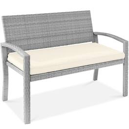 Best Choice Products - 2-Person Outdoor Wicker Bench Garden Patio Porch Furniture w/ 700lb Capacity - Cream/Gray