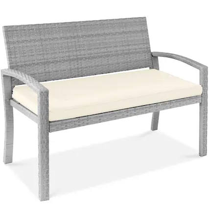Front. Best Choice Products - Best Choice Products 2-Person Outdoor Wicker Bench Garden Patio Porch Furniture w/ 700lb Capacity - Cream/Gray - Cream/Gray.