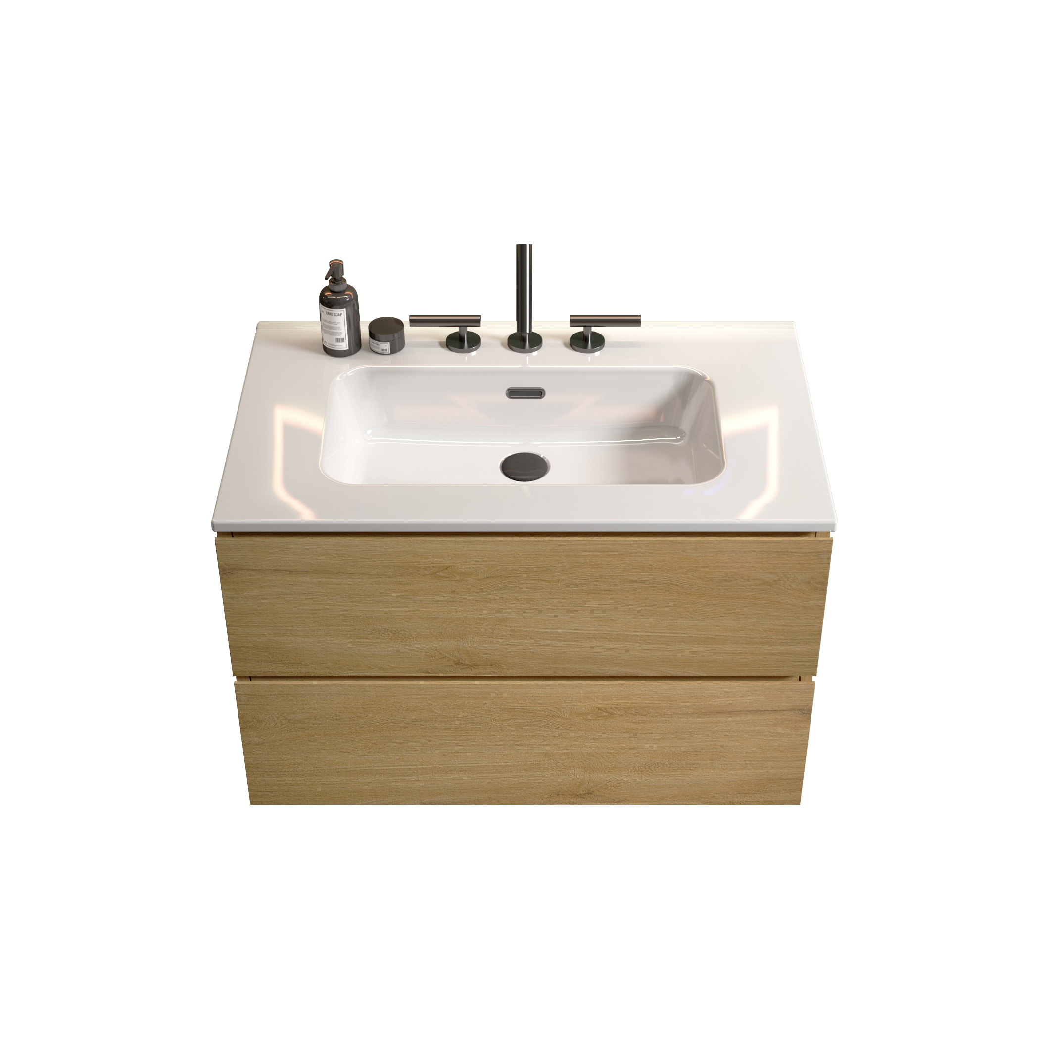 Alt View 3. Boyel Living - 30 Inch Natural Oak Bathroom Vanity with Ceramic Sink, Large Storage, Floating Design, Pre-Assembled - Oak.