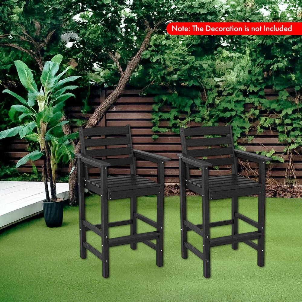 Angle. Hivvago - Set of 2 HDPE Outdoor Bar Chairs with Extra-Wide Armrests for Patio Use - Black.