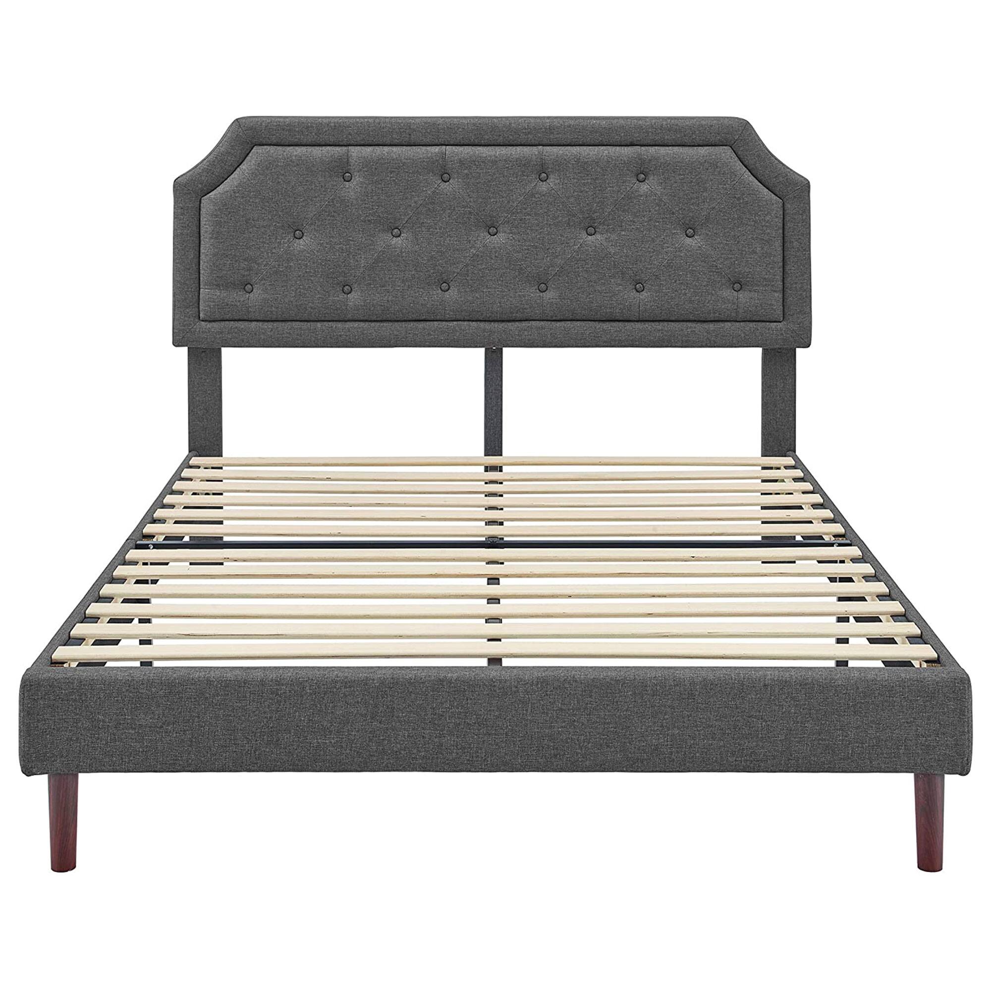 Alt View 1. BIKAHOM - BIKAHOM Upholstered Platform Bed with Button Tufted Headboard, Queen, Dark Grey - Dark Gray.