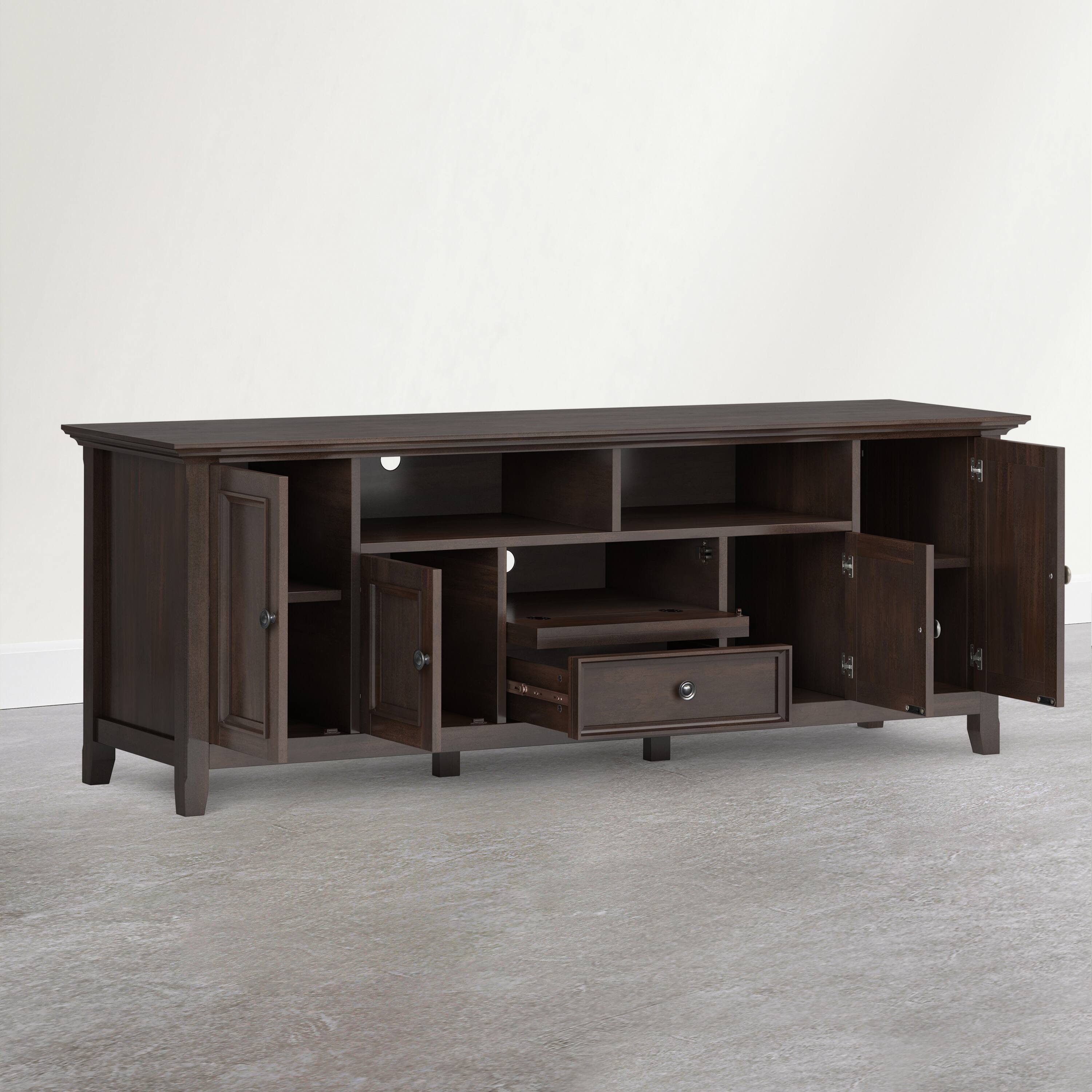 Left. Simpli Home - Amherst 72 inch Wide Solid Wood Transitional TV Stand - Mocha Brown.