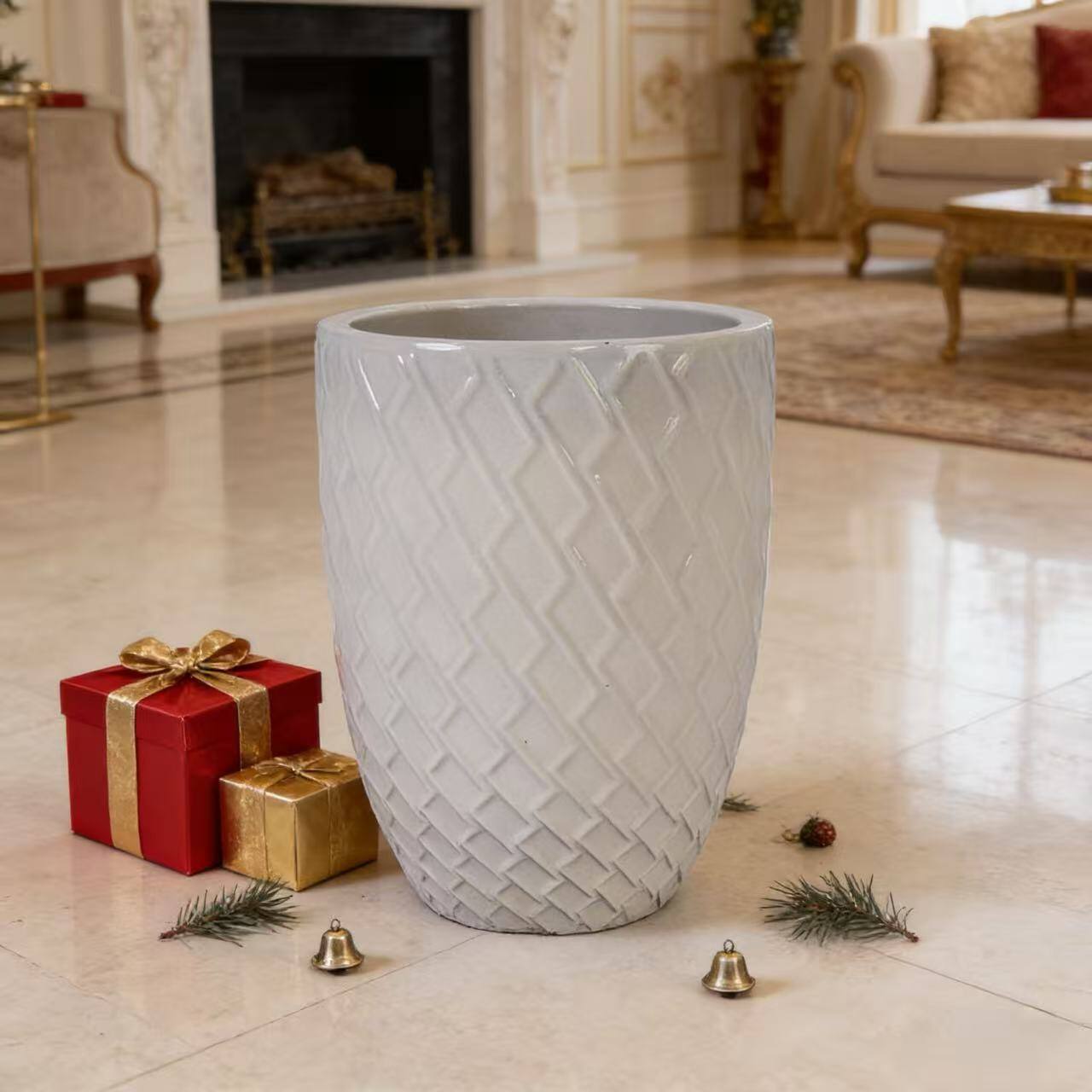 Alt View 1. Loheer - Loheer Large Ceramic Planter Pot, White Handmade Tree Planter Pot with Drainage Hole, Indoor Outdoor, 21.26 H.