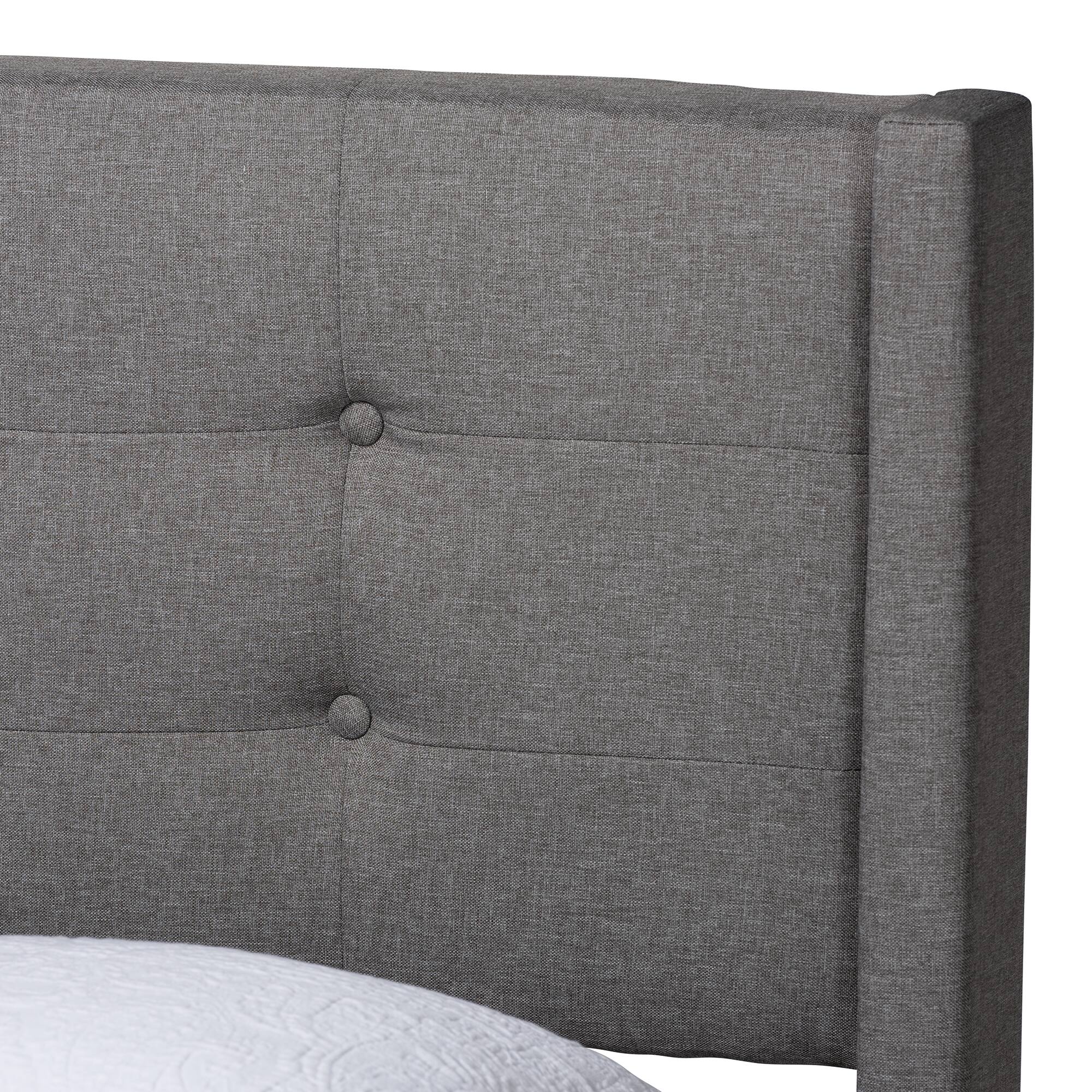 Back. Baxton Studio - Casol Mid-Century Modern Transitional Fabric Upholstered Queen Size Platform Bed - Grey.
