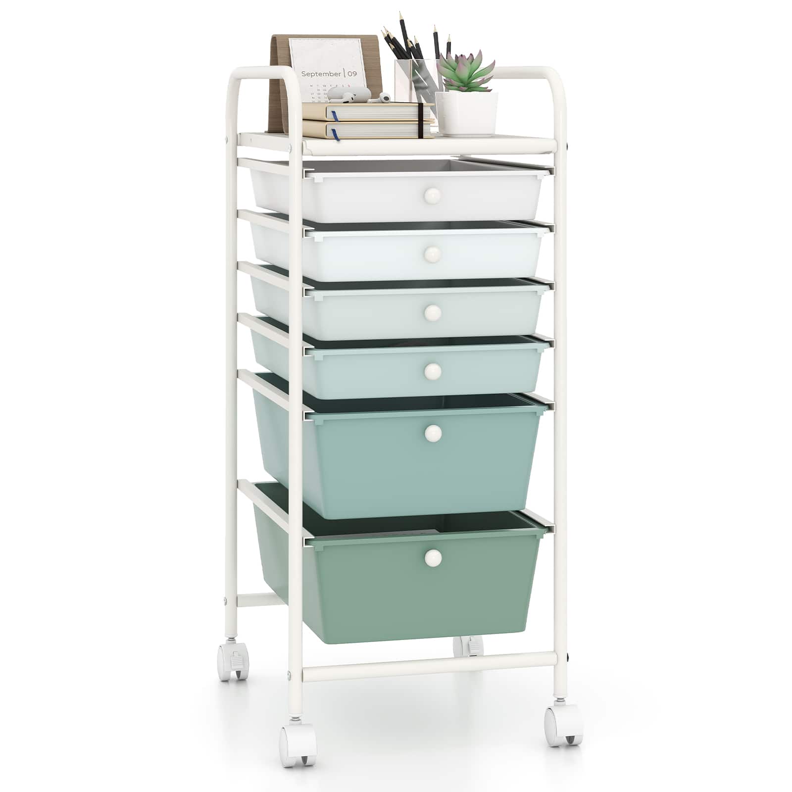 Costway - 6-Drawer Rolling Art & Craft Storage Cart with Removable Drawers & Metal Frame, Lockable Wheels - Gradient Green price history on PriceWatchPro