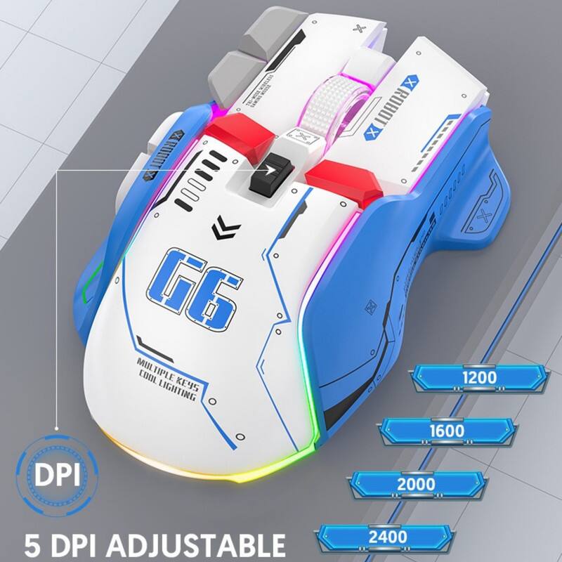 XRO0OT 00 G6 MULTIPLE COOL LIGHTING KEY5 X ROBOT X IBEEEEE 000000 1200 1600 DPI 2000 5 DPI ADJUSTABLE 2400