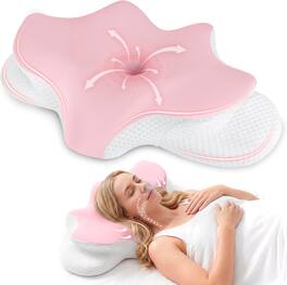 FINEAK - Ergonomic Memory Foam Cervical Neck Pillow for Pain Relief & Support - Pink