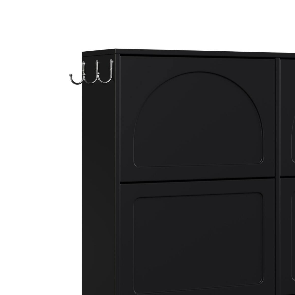 Alt View 4. HTUTWOO - Narrow Tipping Bucket Shoe Cabinet with 6 Flip Drawers Adjustable Shelves,3 Hooks & Anti-Tip Design for Home & Apartment - Black.