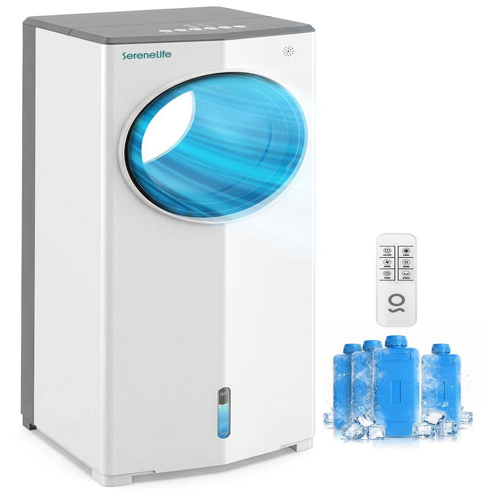 Front. SereneLife - SereneLife 1800 CFM Portable Evaporative Air Cooler with 4L Tank, Remote & Ice Packs, White - White.