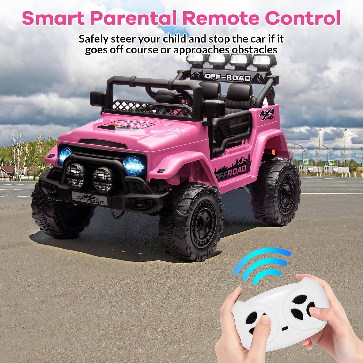 Smart Parental Remote Control  
Safely steer your child and stop the car if it goes off course or approaches obstacles