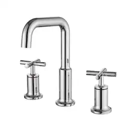 Brass 8 Inch Widespread Double Handle Bathroom Faucet with Water Supply Hoses and Quick Connected Hose