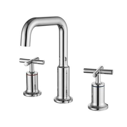 Front. Boyel Living - Brass 8 Inch Widespread Double Handle Bathroom Faucet with Water Supply Hoses and Quick Connected Hose in Chrome - Chrome.