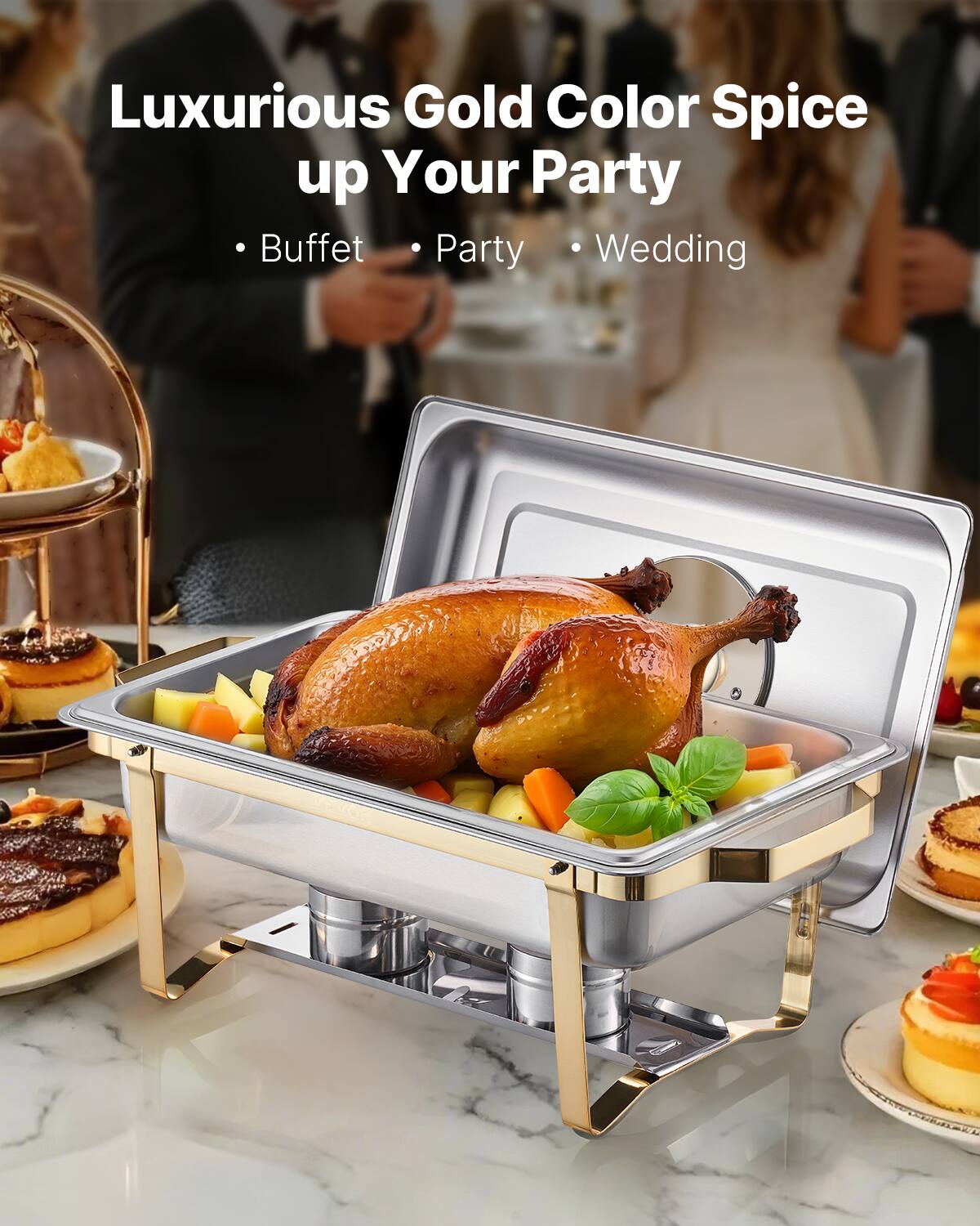 VEVOR Chafing Dish Buffet Set, 8 Qt 4 Pack, Stainless Steel Chafer