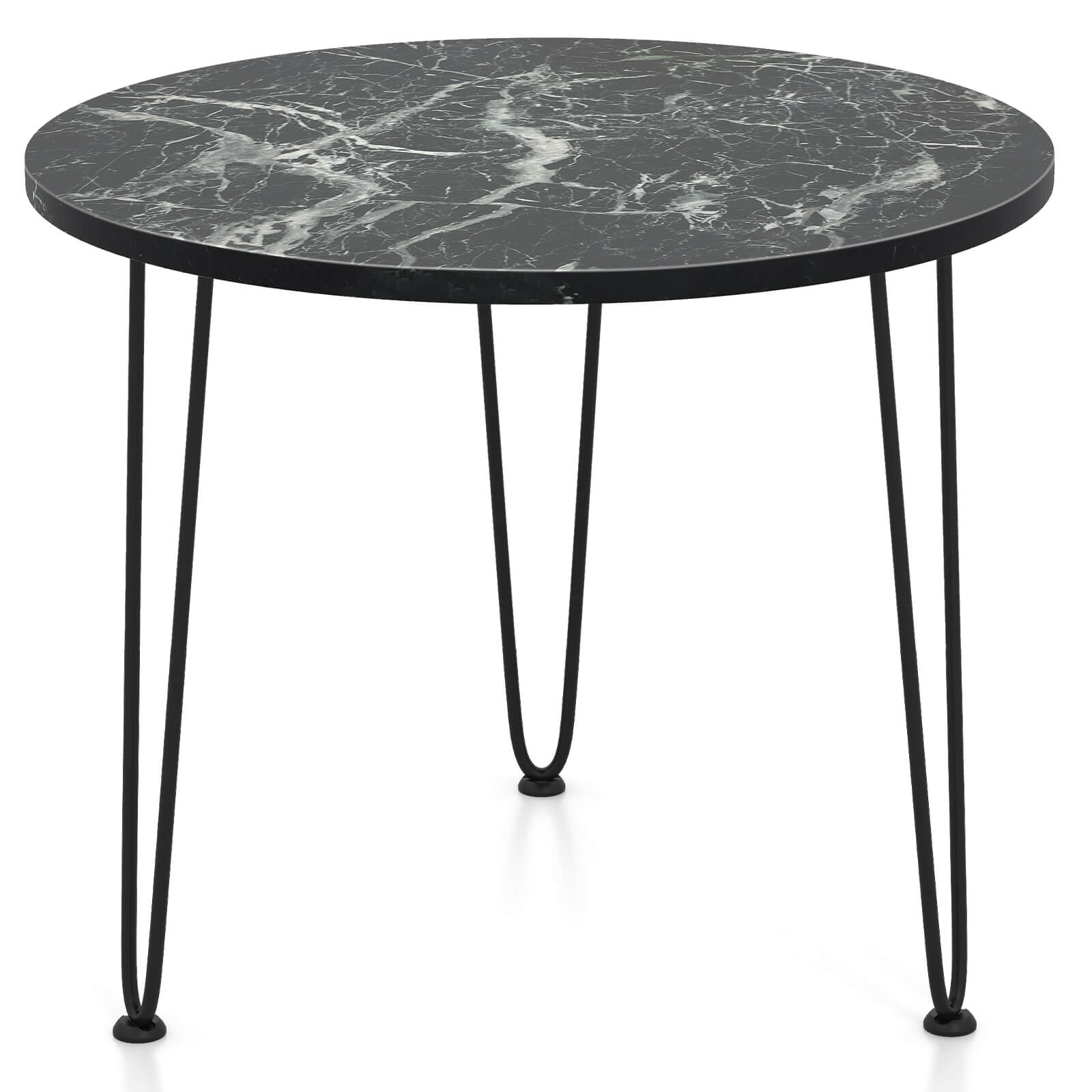 Alt View 17. Costway - Small Round Coffee Table w/ Thickened Tabletop & Metal Tripod Legs Faux Marble - Black.