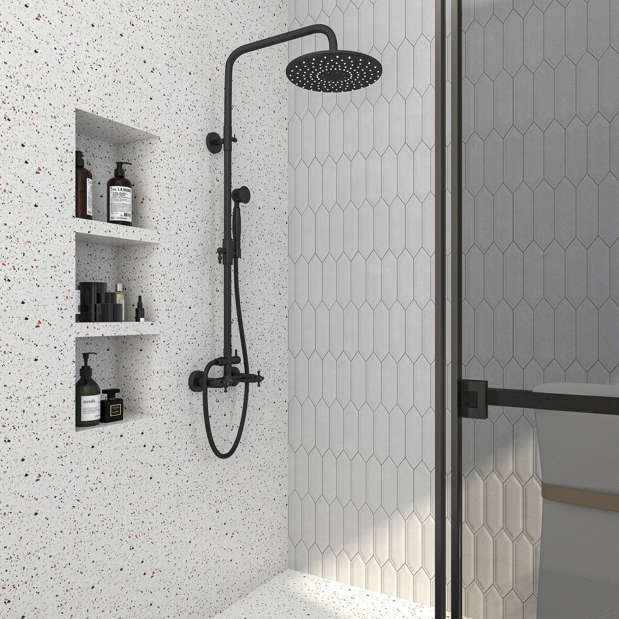 Alt View 3. Boyel Living - Exposed Pipe Complete Shower System 1-Spray Patterns with 2.5 GPM 8 in. Wall Mount Dual Shower Heads in Matte Black - Black.