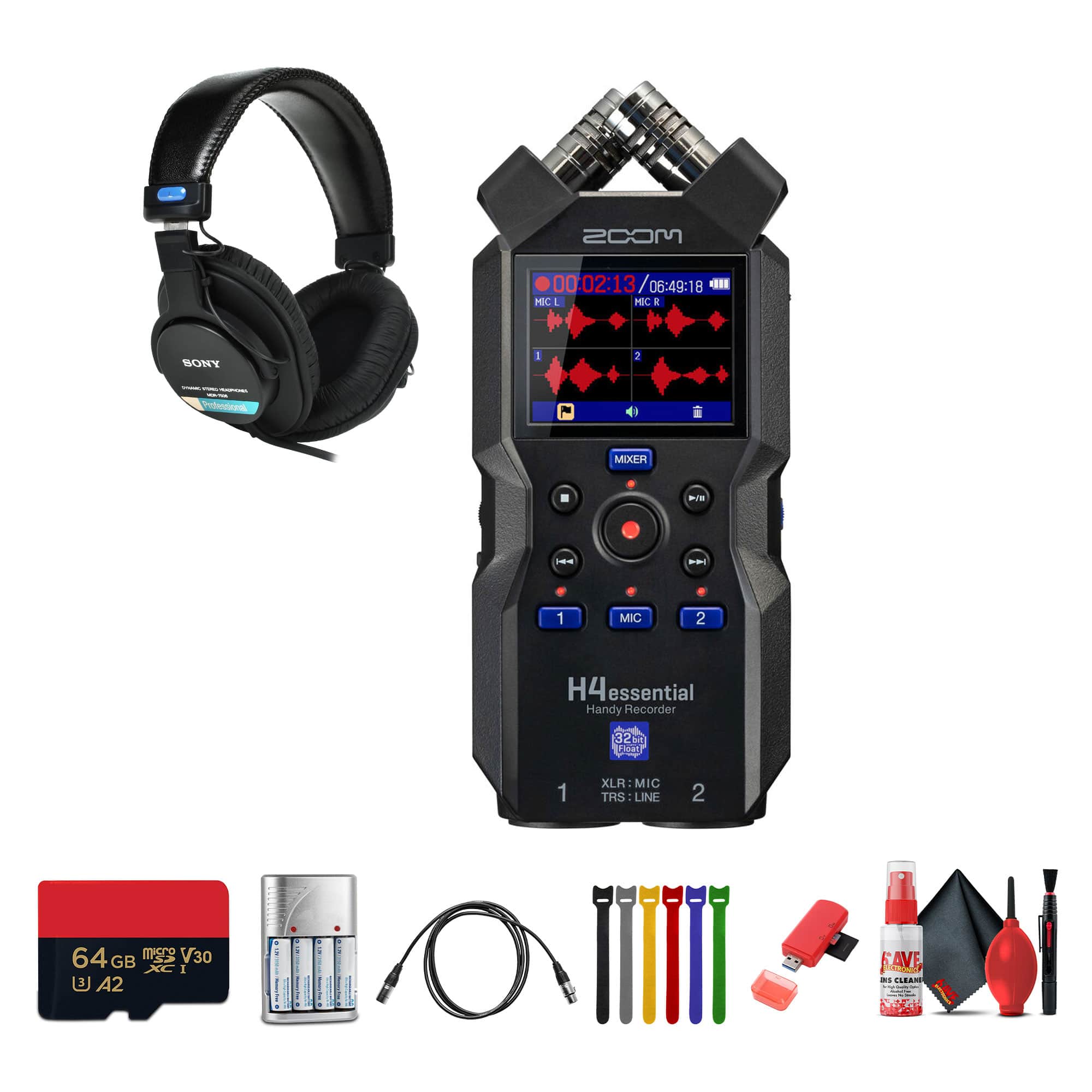 Zoom - H4essential 4-Track 32-Bit Float Audio Recorder + Headphones, Bundle