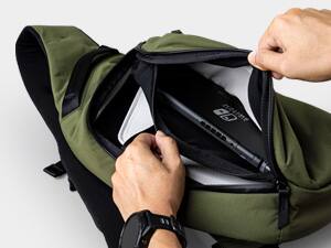 Alt View 10. ALPAKA - Crossbody Sling Bag 7.5L (Right Shoulder) for Men, Fits 11" Tablet, Phone Sleeve, Bottle Pocket, Luggage Pass-Through - Green Axoflux 210D.