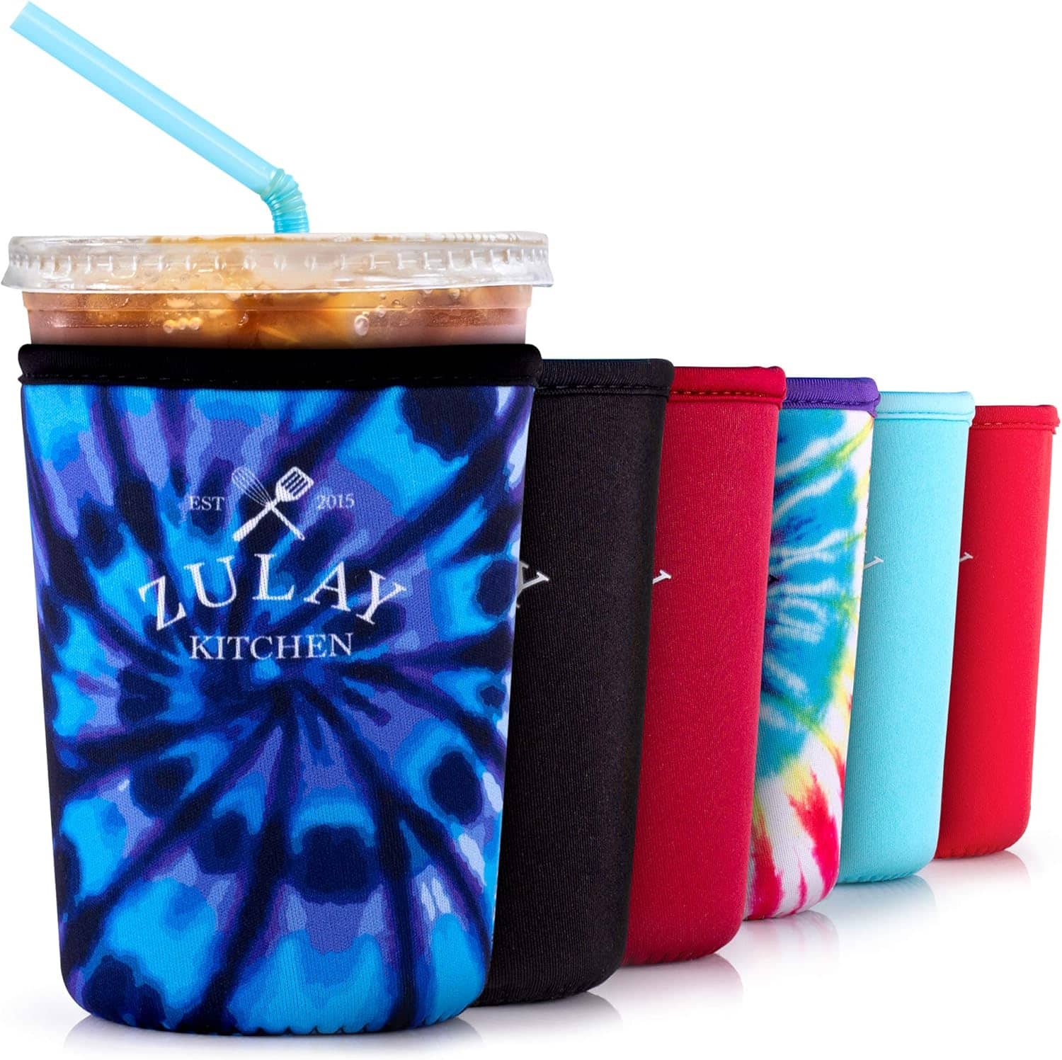 Zulay Kitchen - (22oz to 24oz) Reusable Neoprene Insulator Coffee Sleeve - Blue Tie Dye