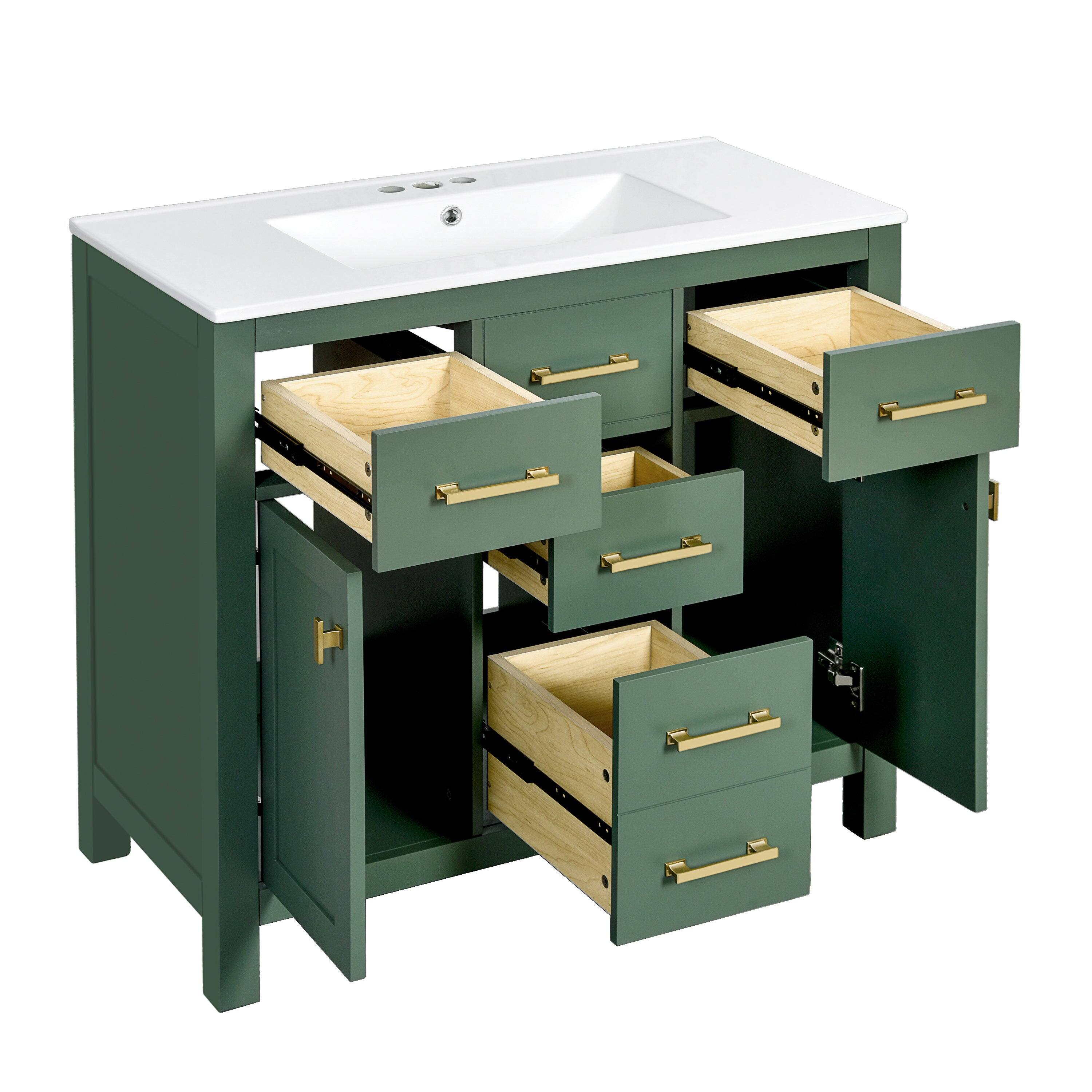 Alt View 10. Boyel Living - 36 Inch Modern Bathroom Vanity with Ceramic Sink Four Drawers Two Cabinets Green - Green.