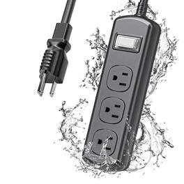 Dazzed Corner - 3 Outlets Outdoor Power Strip Weatherproof, 6 FT Heavy Duty Extension Cord - Black