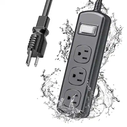 Front. Dazzed Corner - 3 Outlets Outdoor Power Strip Weatherproof, 6 FT Heavy Duty Extension Cord - Black.