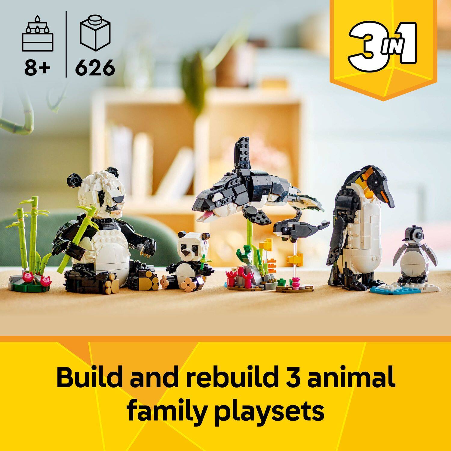 Build and rebuild 3 animal family playsets
