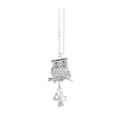Front. Ganz - Ganz Silver Owl Perched on Branch Car Charm 7.5 Inch with Silver Chain - Silver.