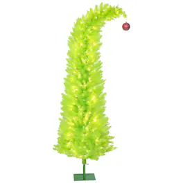 Homcom - Whimsical Prelit Pencil Christmas Tree with Red Ball, 555 Branch Tips, 230 LED Lights, Metal Base, Artificial - Green
