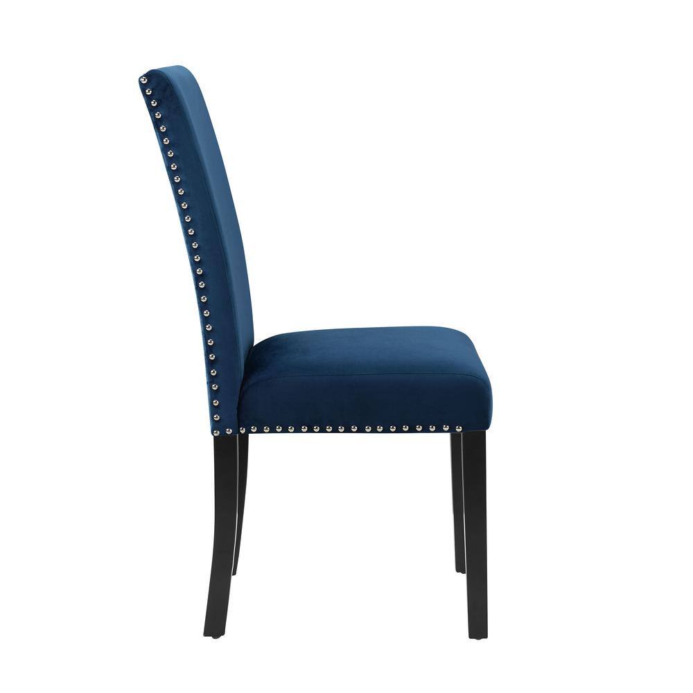 Alt View 3. New Classic Furniture - Furniture 37.75" Velvet & Wood Dining Chair in Blue (Set of 2) - Blue.