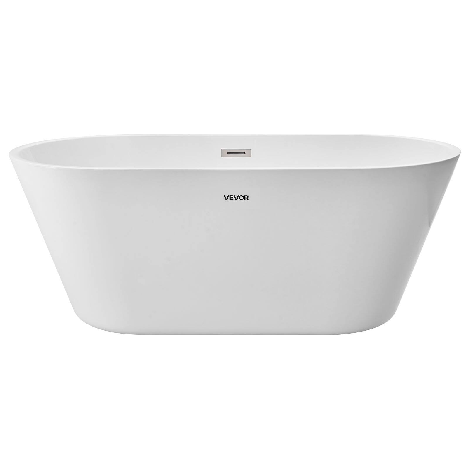 Alt View 5. VEVOR - Acrylic Freestanding Bathtub, 59 Inch Contemporary Soaking White Tub with Brushed Nickel Overflow and Drain - White.