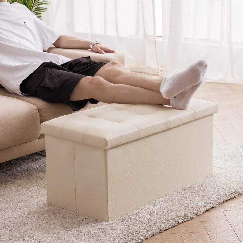 Alt View 2. Lumina Wise - Foam Padded Folding Storage Ottoman - Beige.