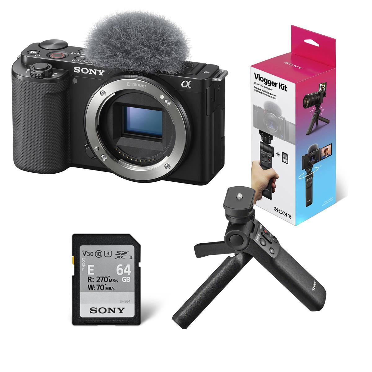 SONY E-mount  
FONY Vlogger Kit + SONY V30 10 3  
Lock E 64  
R: 270MB/s  
W: 70 MB/s  
W: 70 MB/s  
SONY P03-R2  
SONY