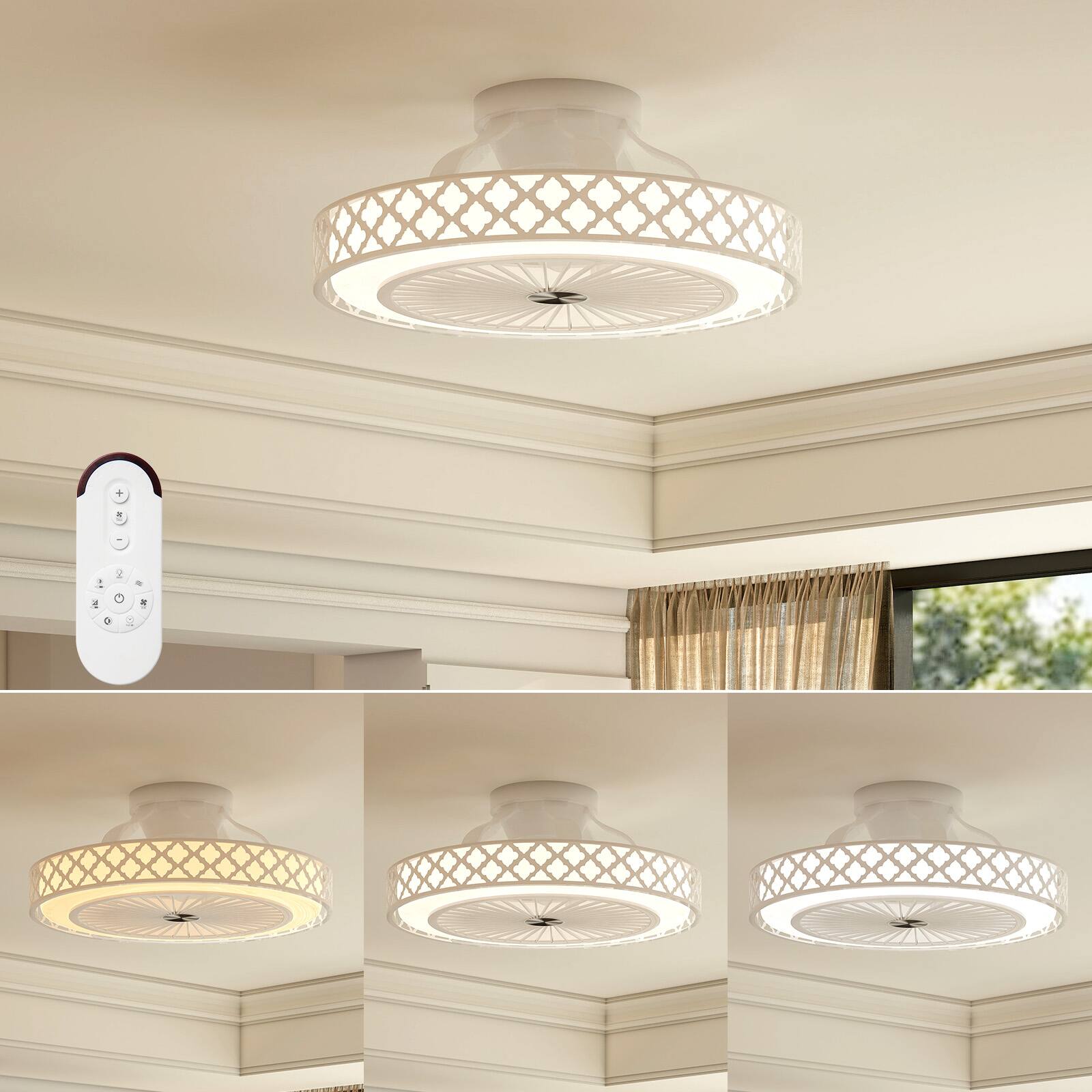 Alt View 1. Gymax - Gymax Ceiling Fan w/ Lights & Remote 3000-6500K Modern Flush Mount LED Fan Light - White.