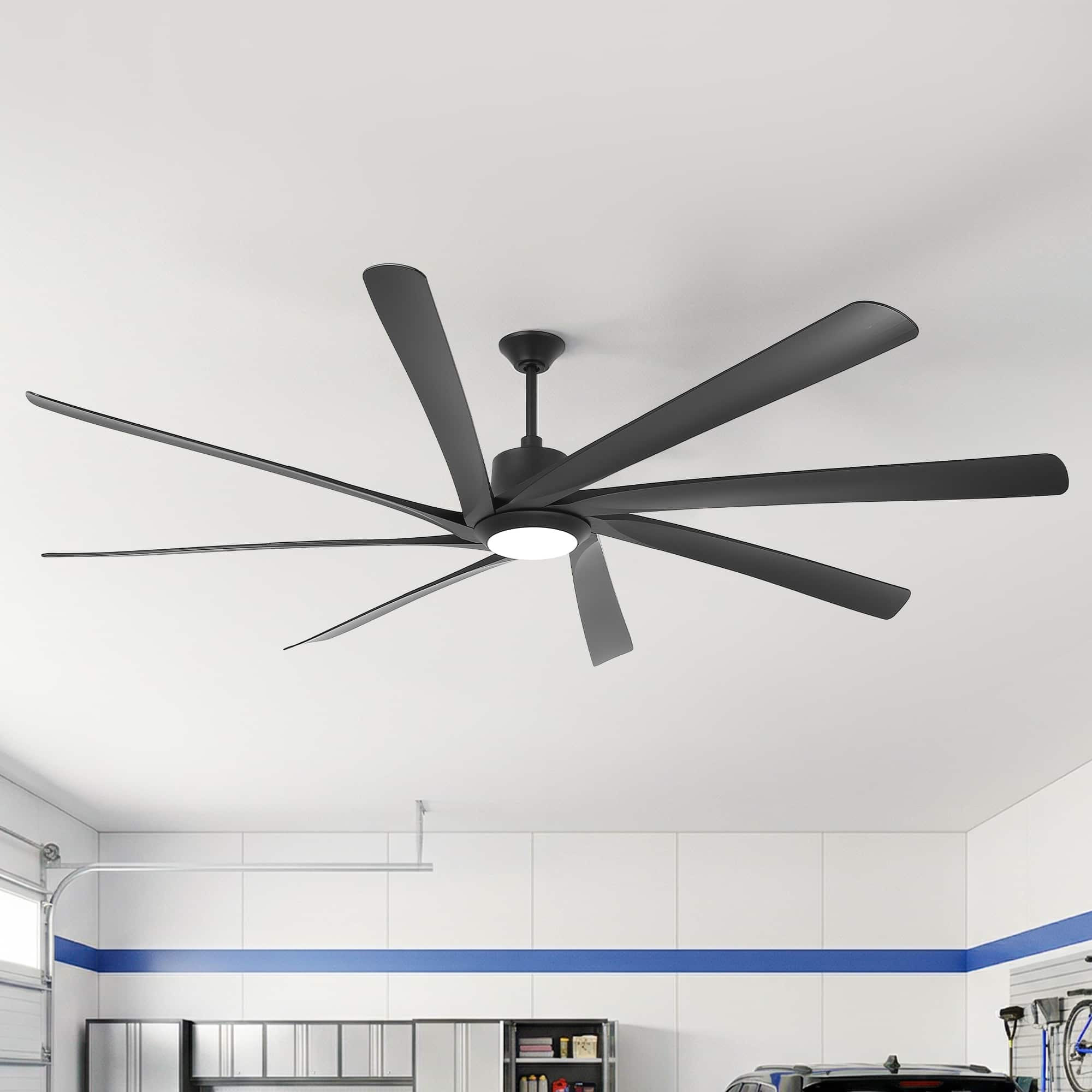 Parrot Uncle - 100'' Matte Downrod Mount LED Ceiling Fan with Remote and 8 ABS Blades - Black
