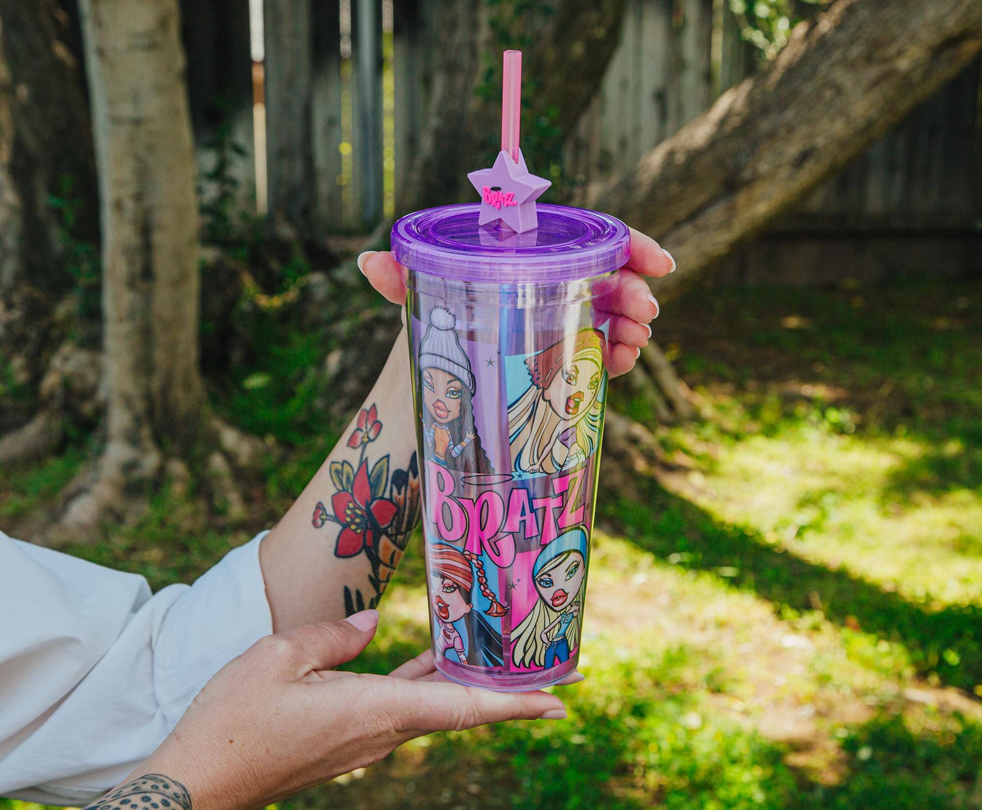 Alt View 10. Silver Buffalo - Bratz Carnival Cup With Lid and Straw Topper Charm | Holds 24 Ounces - Purple.
