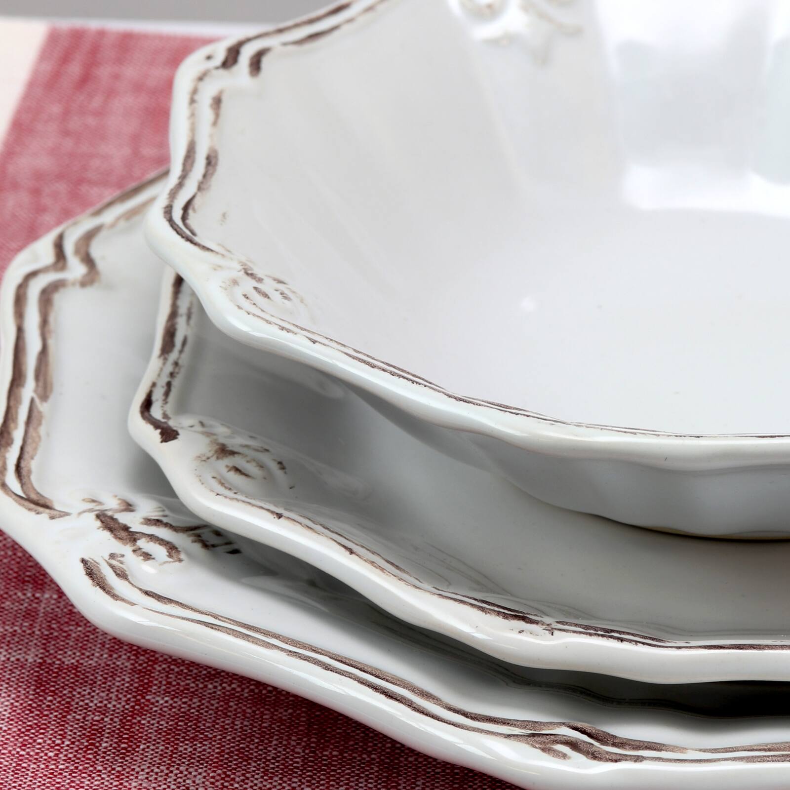 Alt View 4. Elama - Elama Fleur De Lys 20-Piece Dinnerware Set in White - White.