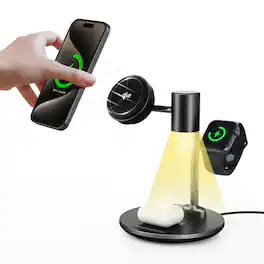 Topteng - 4-in-1 Qi2 15W Cooling Wireless Charger – MagSafe, Foldable, Light-Sensing Fan, Fit for iPhone, iWatch & AirPods - Black