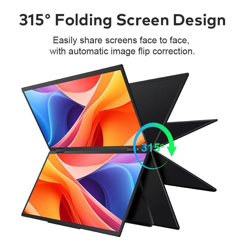 315° Folding Screen Design  
Easily share screens face to face, with automatic image flip correction.