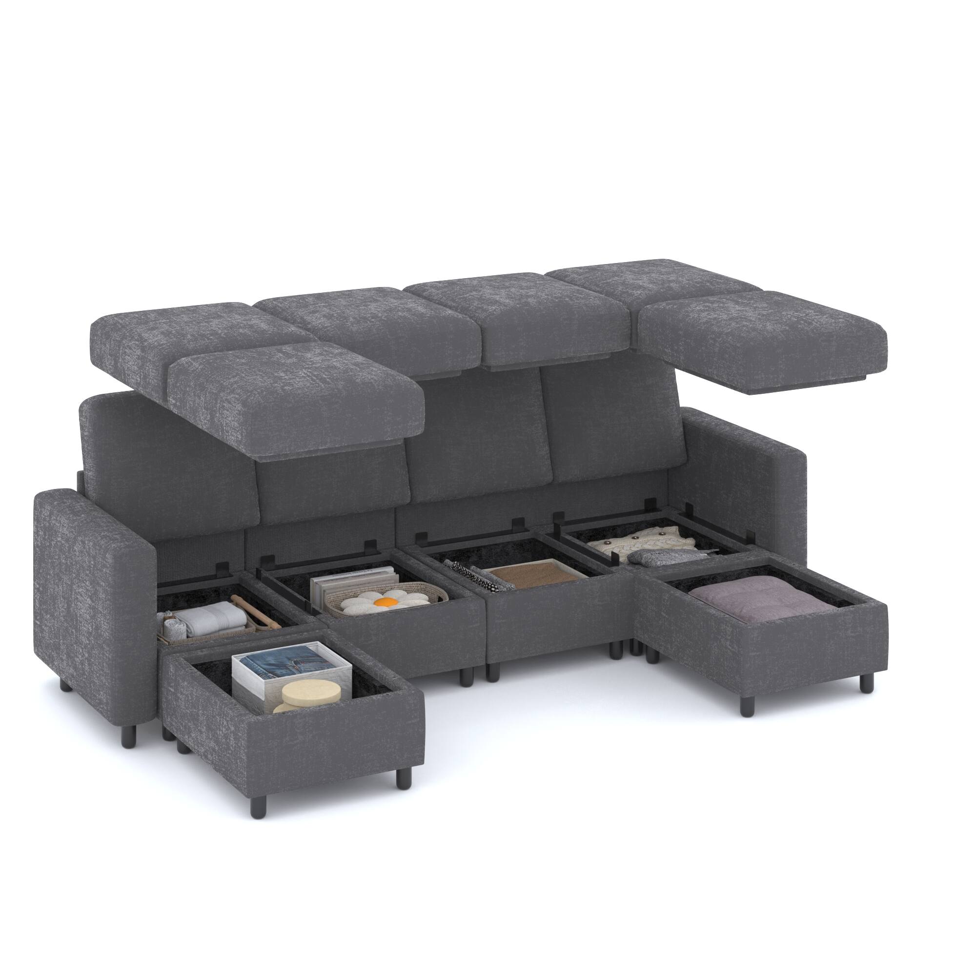 Alt View 8. U-HOMY - U-HOMY 6-Piece Modular Sectional Sofa with Storage, Reversible L-Shaped Couch  - Dark Grey.
