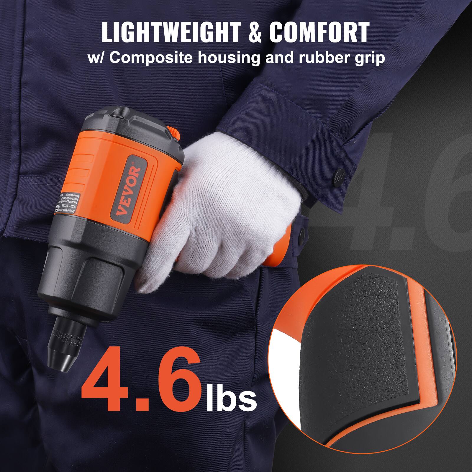 LIGHTWEIGHT & COMFORT  
w/ Composite housing and rubber grip  

4.6 lbs