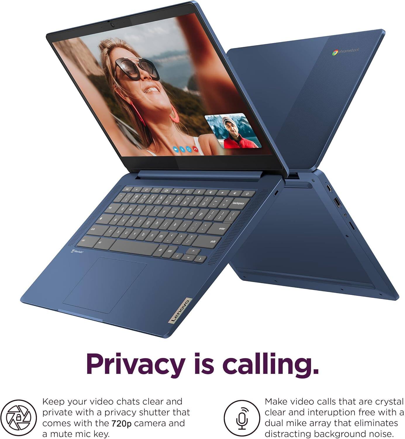 Alt View 4. Lenovo - IdeaPad Slim 3 Chromebook 14" FHD Touchscreen Laptop - MediaTek Kompanio 8-Core Processor  - 192GB Storage - Chrome OS - Abyss Blue.