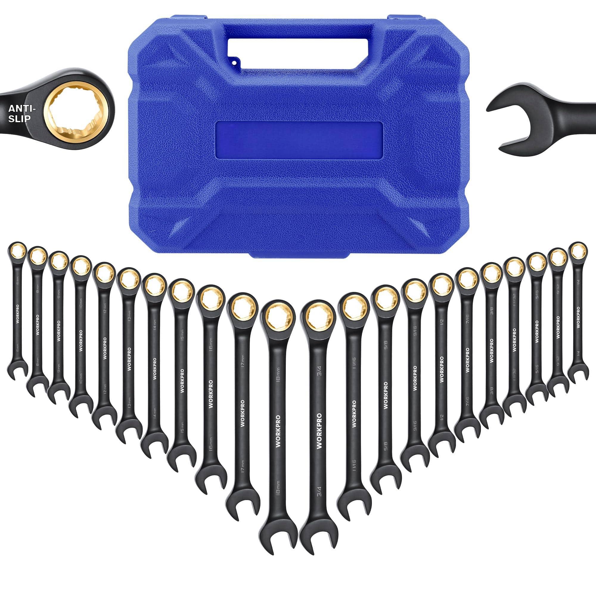 JETRANSPORT - 22-piece Ratcheting Wrench Set With 180° Flex Head Anti-slip Tooth Combination Sets Organizer Box Metric - Regular