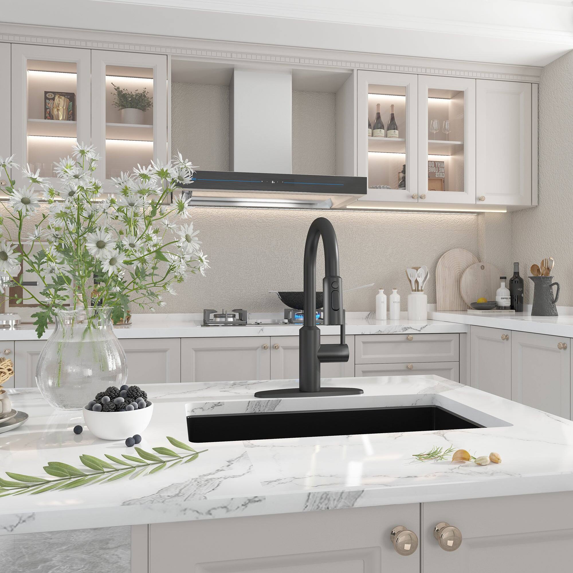 Alt View 3. Boyel Living - 3-Spray Patterns 1.8 GPM Single Handle Pull Down Sprayer Kitchen Faucet with Deckplate, Detachable Brush in Matte Black - Matte Black.