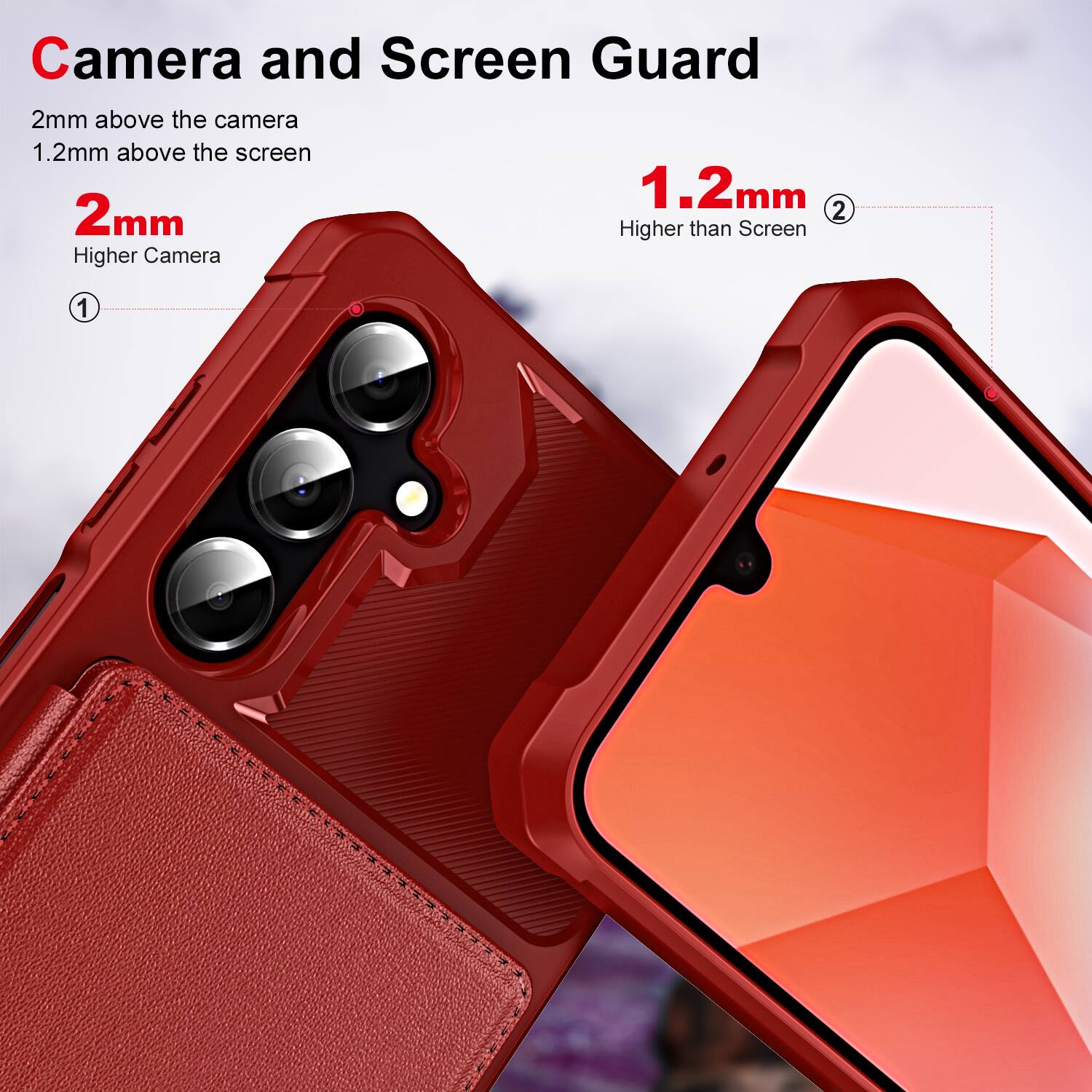 Camera and Screen Guard  
2mm above the camera  
1.2mm above the screen  
2mm  
1.2mm  
Higher than Screen  
Higher Camera