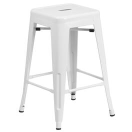 Emma + Oliver - Commercial Grade 24"H Backless Metal Indoor-Outdoor Counter Stool w/ Square Seat - White