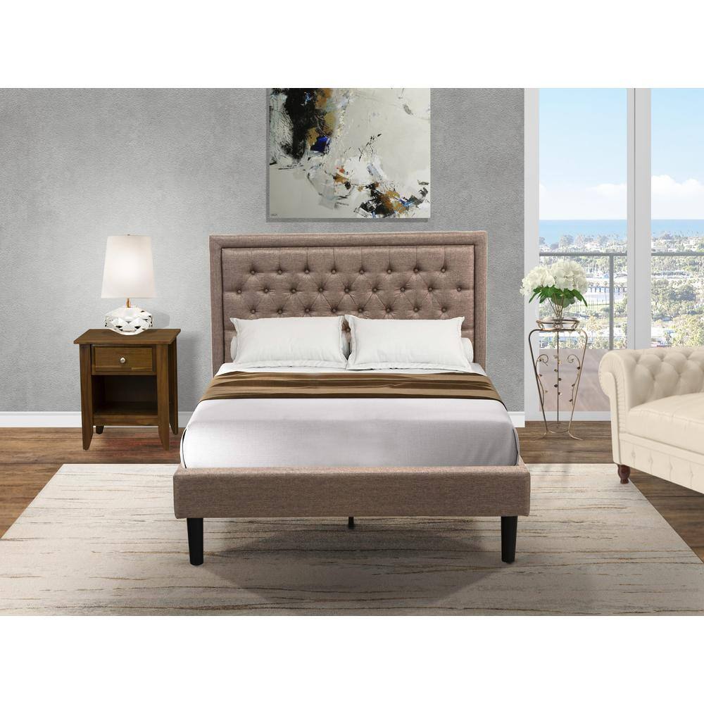 Alt View 4. East West Furniture - KD16F-1GA08 2 Pc Full Bed Set - Platform Bed Dark Khaki Headboard with 1 Wood Night Stand - Black Finish Legs - Dark Khaki.