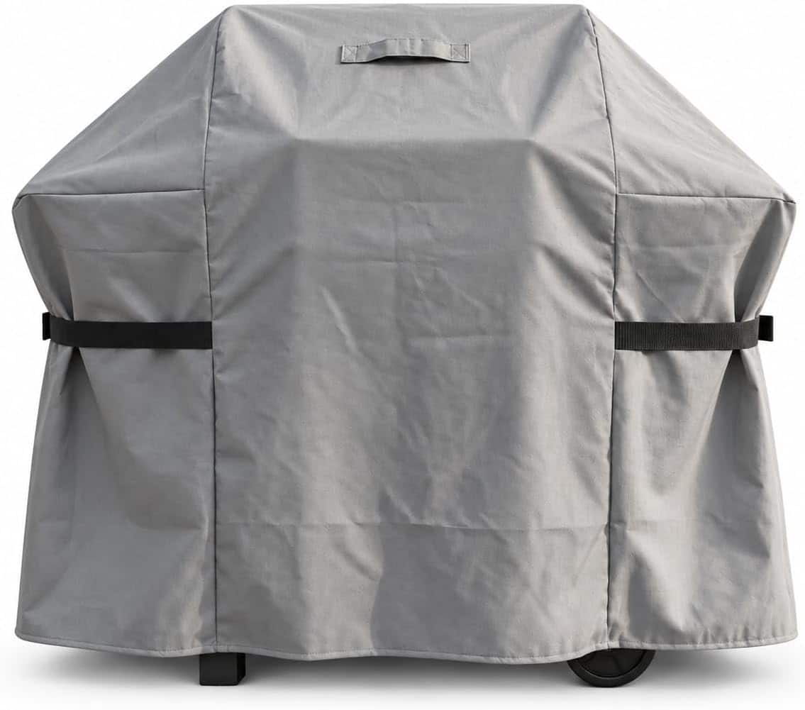 Front. KHOMO GEAR - Grill Cover 58 Inch Waterproof, Heavy Duty BBQ Gas Grill Cover with Air Vents and Tool Pocket - 58"W x 24"D x 44"H - Gray.